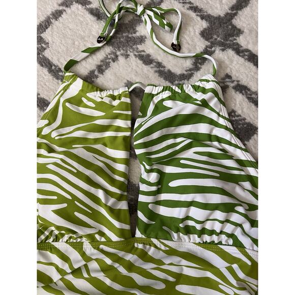 ANNE COLE Green Animal Print Halter Key Hole Tankini Swimsuit Top Sz L NWT - Picture 5 of 9